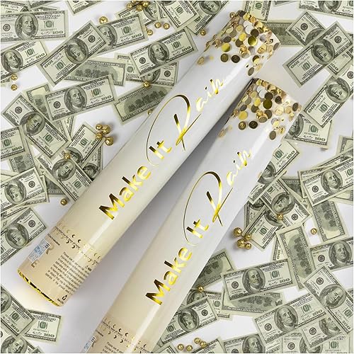 Paquete de 4 unidades de confeti de dinero, cañón de confeti para fiestas, eventos, celebraciones de cumpleaños, lanzador de billetes verdes