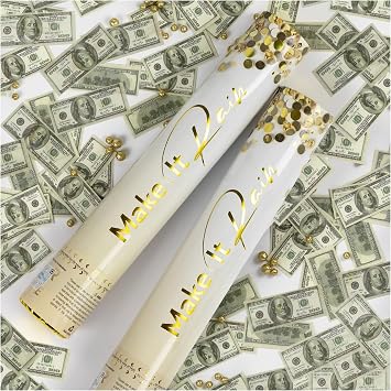 PrimePure Confetti Cannon Party Poppers - Money Confetti Poppers - Set of 2 - Make It Rain Mini 100 Fake Dollar Bills Fake Notes Party Cannons Pop Gun for Graduation, Birthdays, Celebrations, Pranks