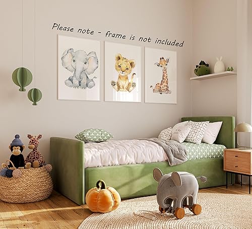 Miniatura 5 de Juego de 3 impresiones artísticas de pared sin marco de animales de safari para bebé niña o niño, animales de bebé de cuerpo completo en color,
