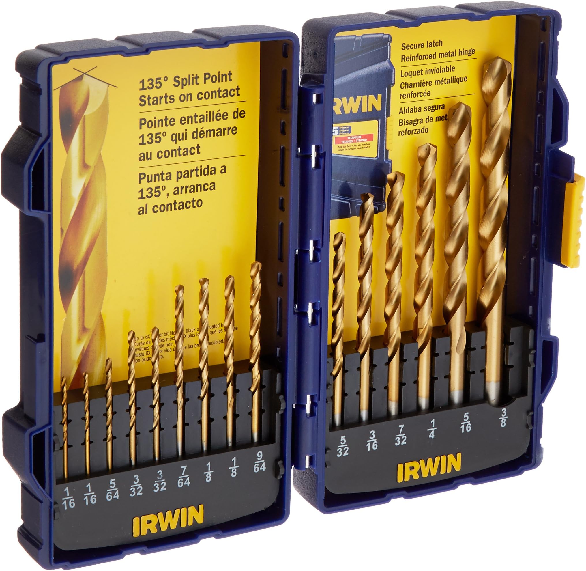 Tools 4935607 Titanium Nitride Coated High-Speed Steel Drill Bit Set, Pro Case, 15-Piece