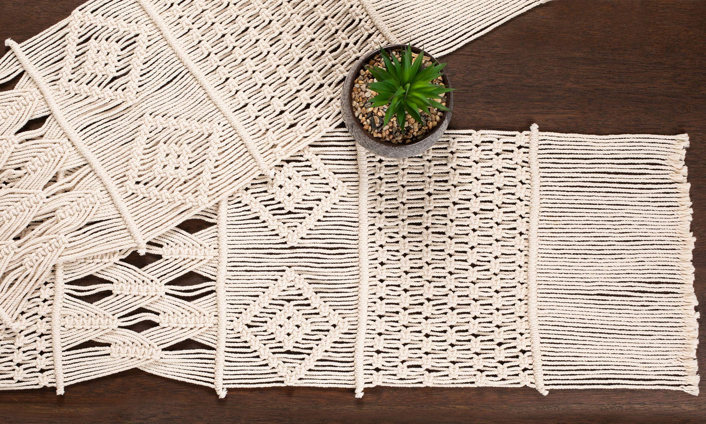 Macrame Table Runner, Boho Table Runner 86 x 13 inches, Perfect for Bohemian Decor, Boho Wedding Table Decor, Hand Woven Off White Table Runners for Dining Room, Coffee Table or Decorations for Home