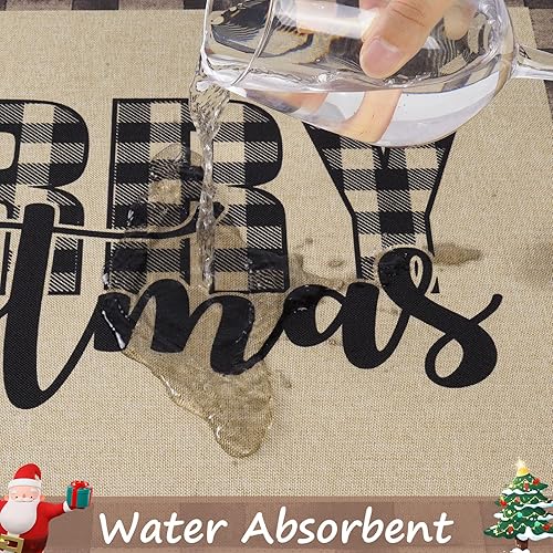 Miniatura 8 de ASPMIZ Juego de 2 alfombras y tapetes de cocina de Feliz Navidad, tapetes de cocina vintage a cuadros de búfalo para piso, 2 piezas, alfombras de