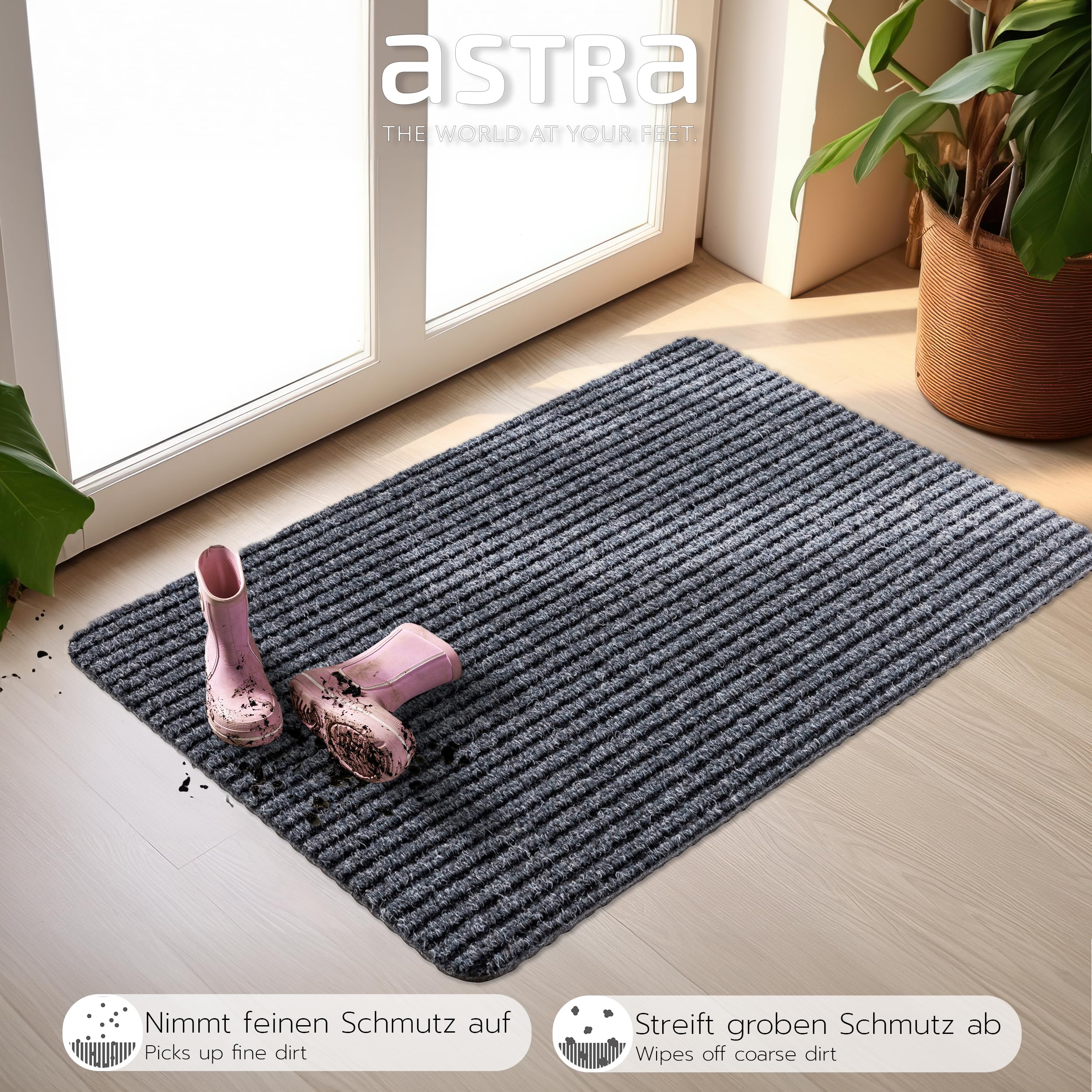 Astra Zerbino interno grigio antisdrucciolo - zerbino 50x80 cm set di 2 idrorepellenti - zerbino Rib Line resistente e antistatico