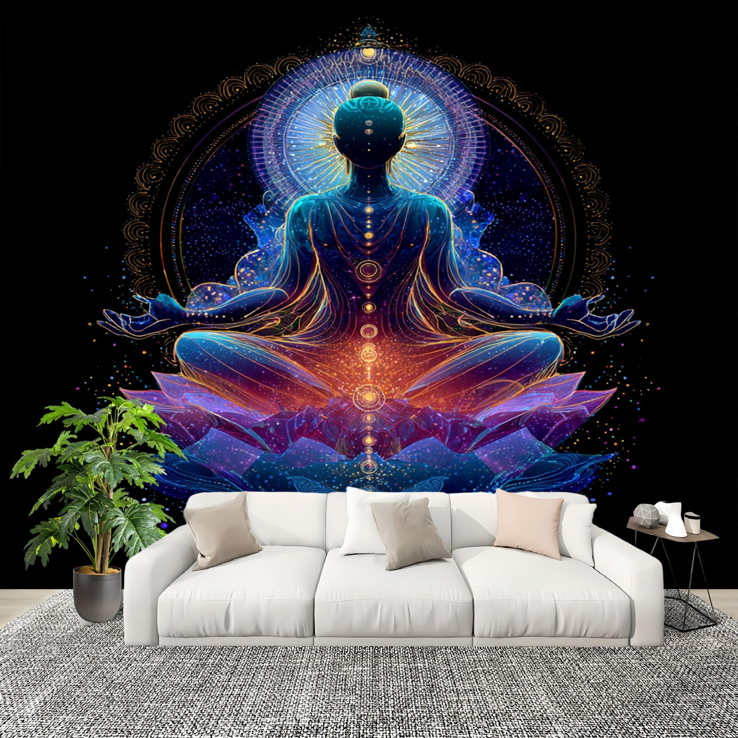 Carta Da Parati Fotografica 3d Effetto Carattere Runico Della Meditazione Moderna Design Carta per Pareti Soggiorno Camera Da Letto Sala Blu Viola Fotomurali In Tessuto Non Tessuto TNT 250x175 cm