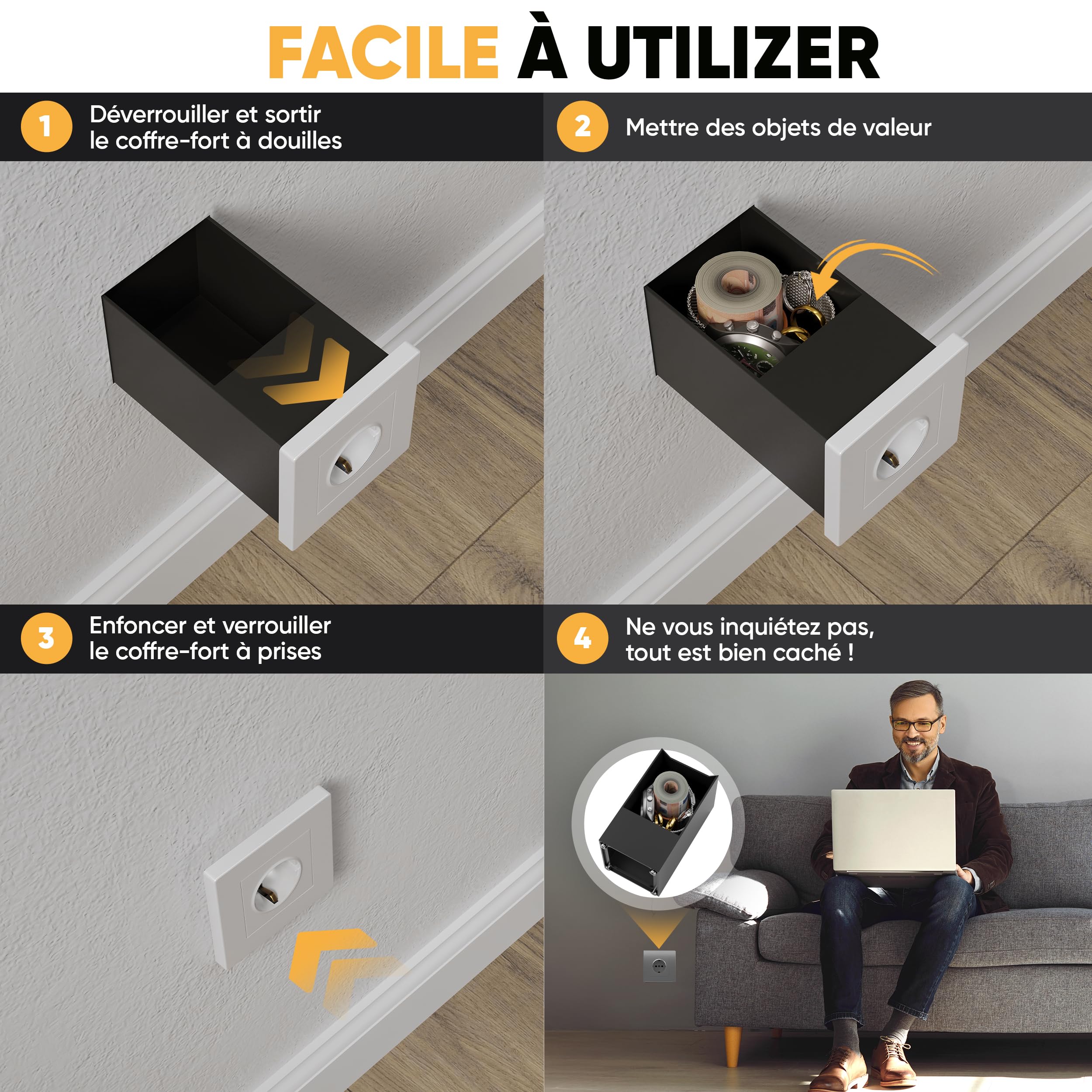 Elder Welder® Coffre Fort Compatible avec n'importe quelle simple prise | Prise Simple Schuko Authentique Incluse, Petit Coffre Fort Discret avec Cle, Mini Coffre Secret