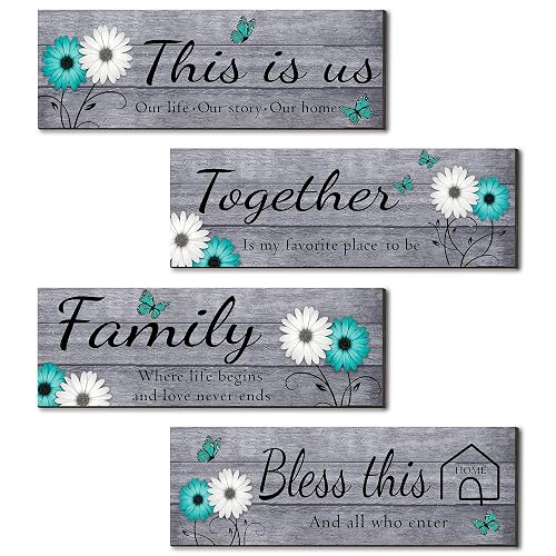 Joyhawk 4 Pcs Farmhouse Wall Decor with Teal Butterflies &