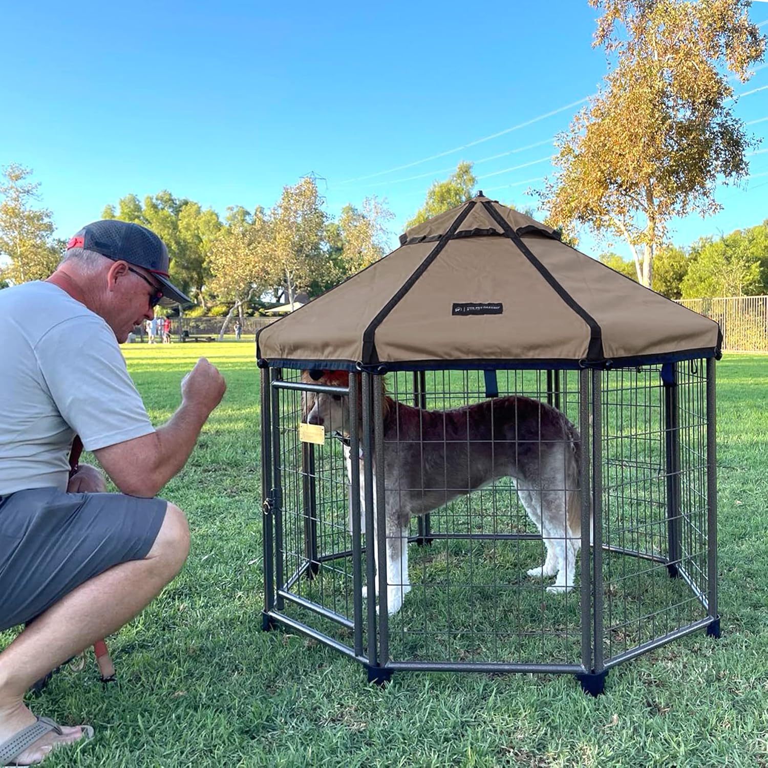 Advantek Win World Pet Gazebo Indoor and Outdoor Metal Kennel for Medium to Large Animals, 4ft Earth Taupe