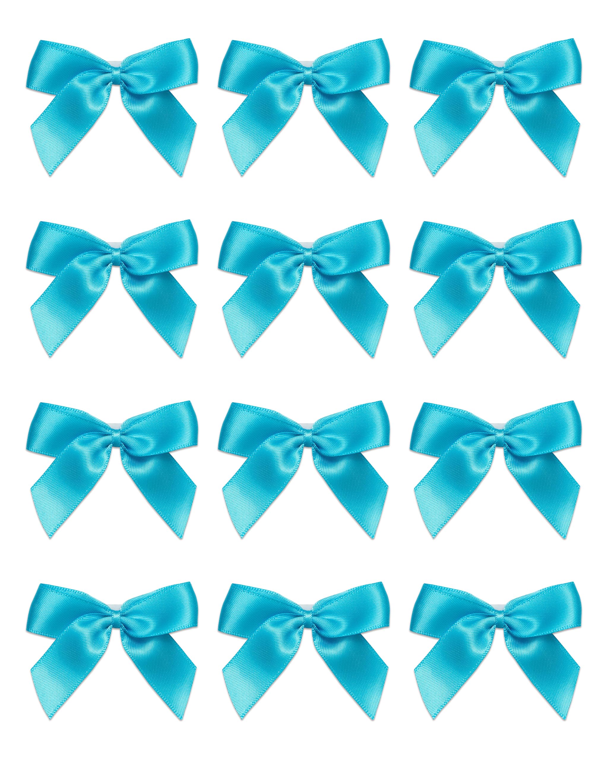 Italian Options Small Satin Ribbon Bows, Self Adhesive Bow Decorations for Crafts, Gift Wrap, Hampers, Hair Bows, Wedding Stationery, Floristry, Christmas, Cakes, Crafting, Turquoise, 24 Pack, 5 cm