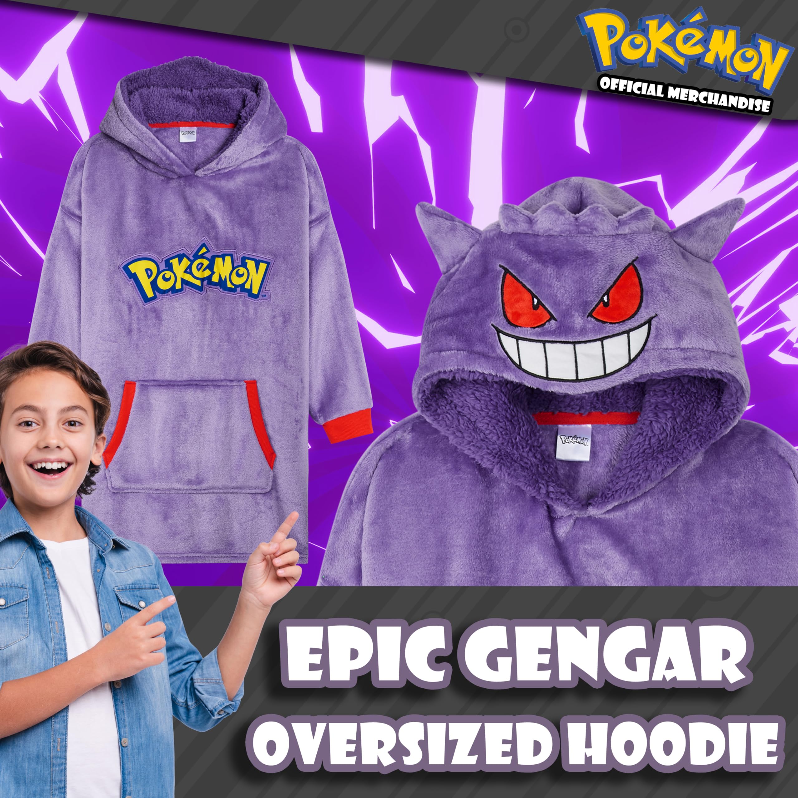 Pokémon Felpa Cappuccio Oversize con Cappuccio Foderato in Sherpa Ragazzo