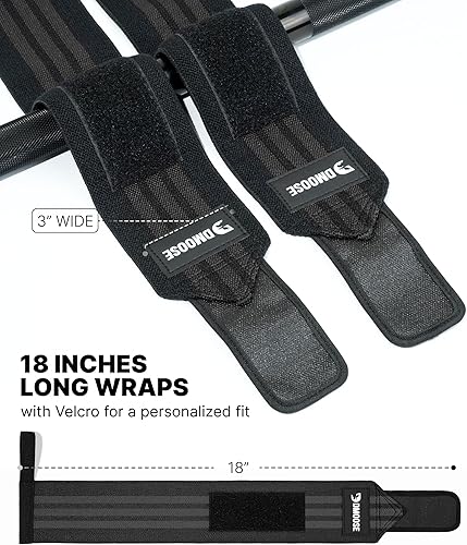 Miniatura 7 de DMoose Fitness Muñequeras para levantamiento de pesas de 18 pulgadas  Envoltura de gimnasio resistente con lazo para el pulgar para apoyo y alivio