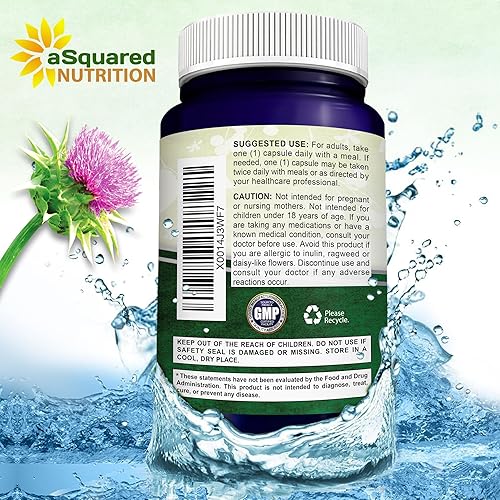Miniatura 8 de aSquared Nutrition Suplemento de cardo mariano de 1000 mg-200 cápsulas, fuerza máxima 4X extracto concentrado 4: 1 pastillas de semillas de cardo