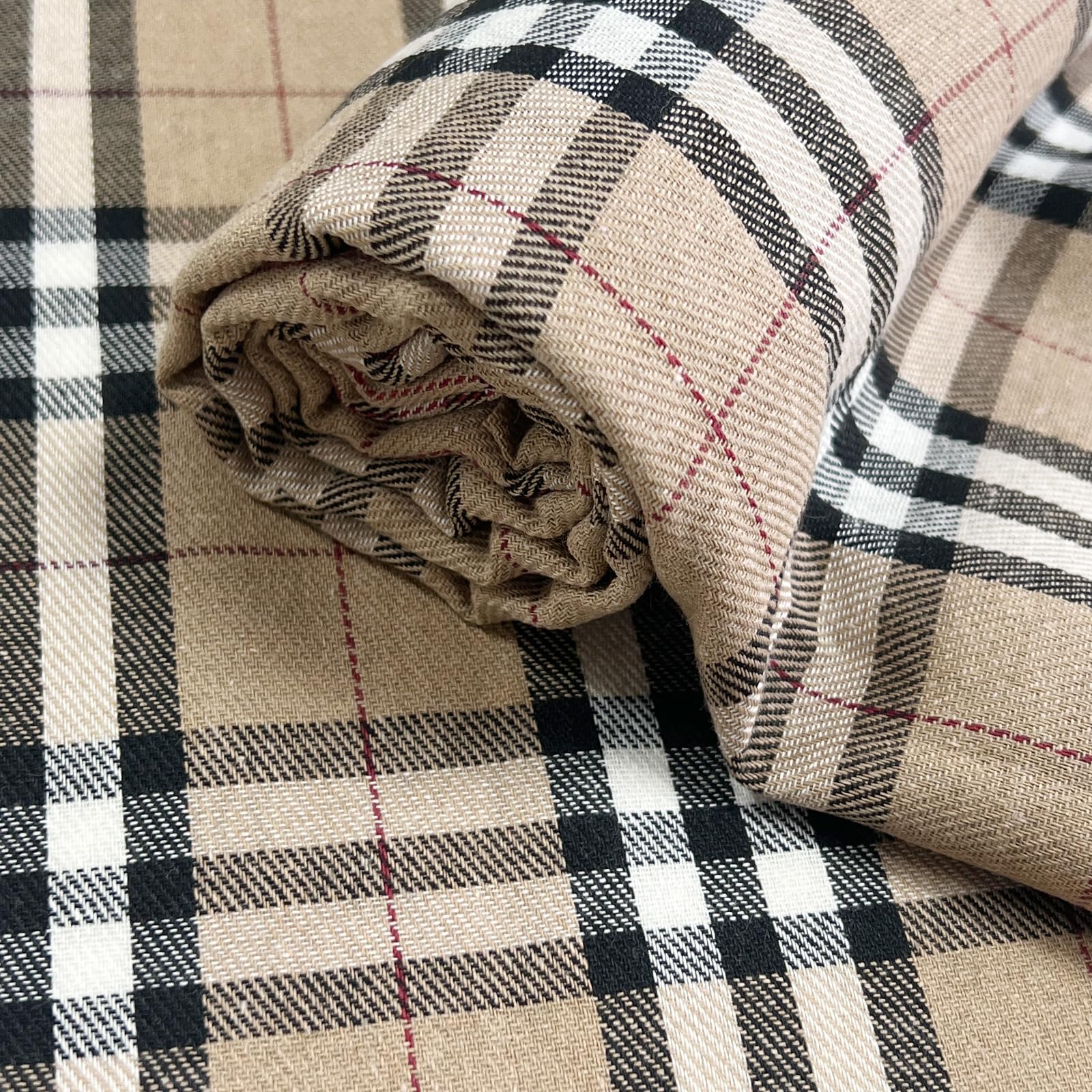 Q&J Fabric Co. 1 Yard x 57Inch Plaid Fabric,Gingham Fabric by The Yard, 4.42 oz/yd²,Checkered Cloth Tartan Poly-Cotton Material for Crafts,Quilting, Apparel,Tablecloths,DIY Decor (Beige) - 1