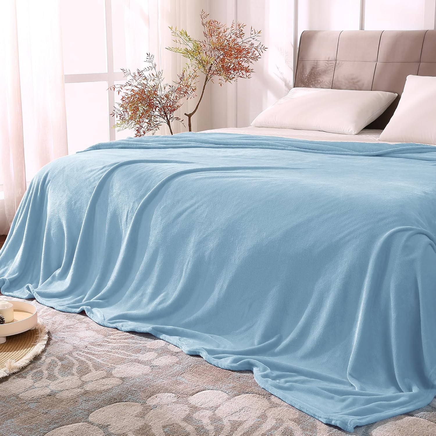 BEDELITE Fleece Blankets Queen Size Washed Blue Throw