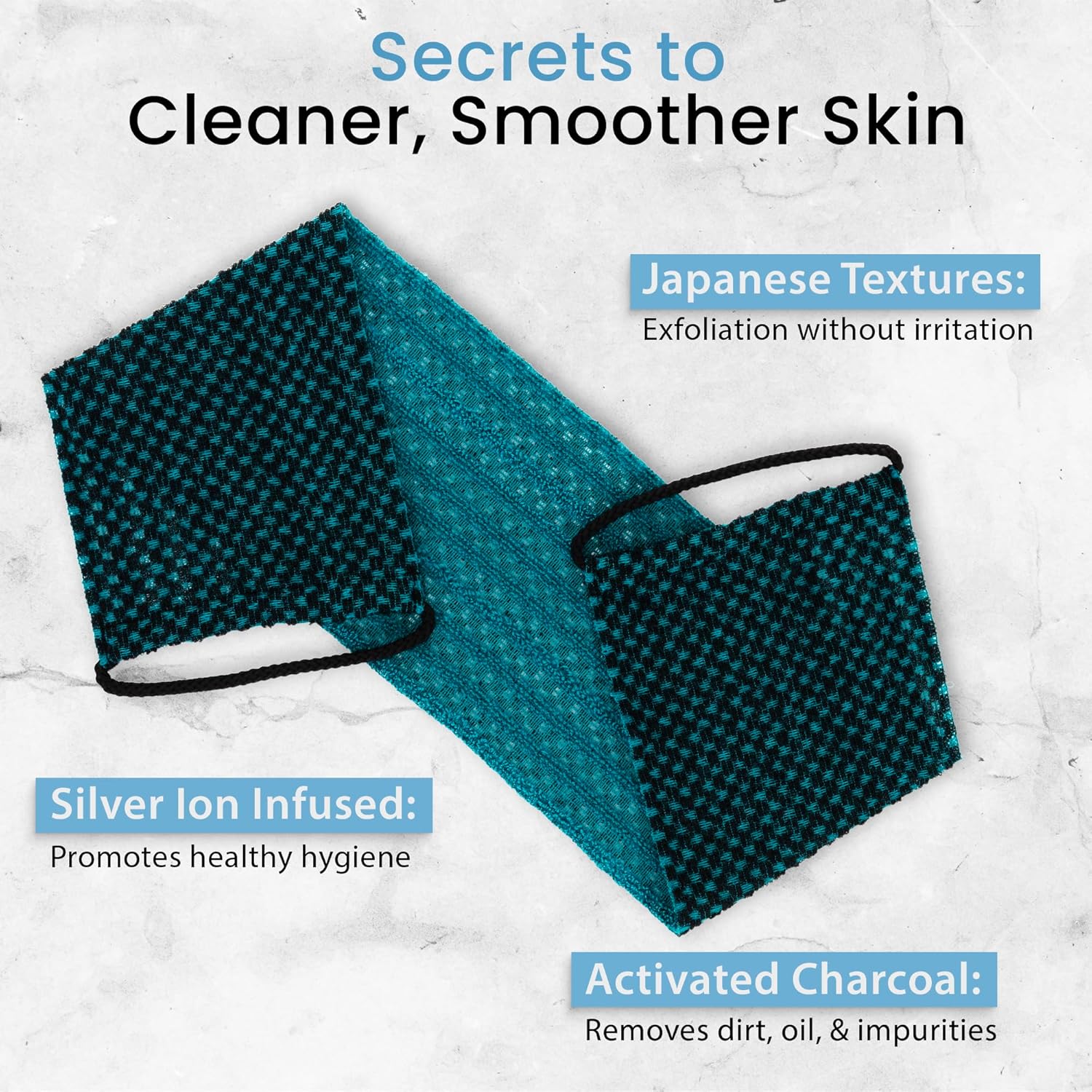 Japanese Exfoliating Washcloth for Back & Body - Charcoal & Silver Ion Exfoliating Towel - Two-Sided Gentle Exfoliation - Image 3