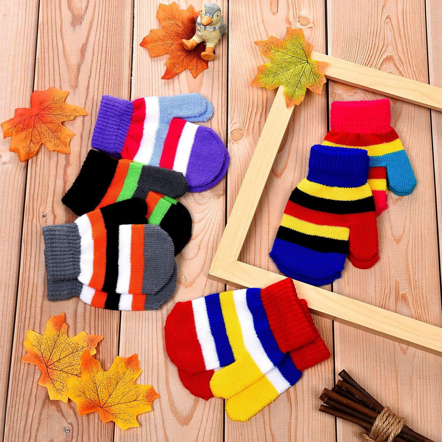 Syhood 12 Pairs Toddler Winter Mittens Stretch Full Finger Mittens Knitted Gloves Bulk Kids Warm Knitted Unisex Gloves for Baby Boys and Girls Christmas Giving