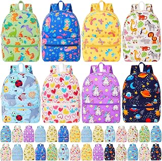 36 Pack 15 Inch Kids Backpack in Bulk for Preschool Kindergarten Elementary Student Toddler Assorted Printed Bookbags for Donation (Whimsical Prints)