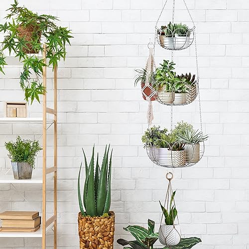 Miniatura 3 de Simple Houseware Cesta de frutas colgante moderna de 3 niveles, cromada