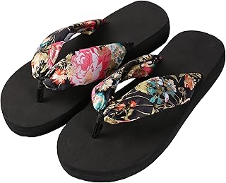 Aerusi SOK001038 Saki 花卉舒适穿着凉鞋夹趾拖鞋，黑色，美国尺码 7