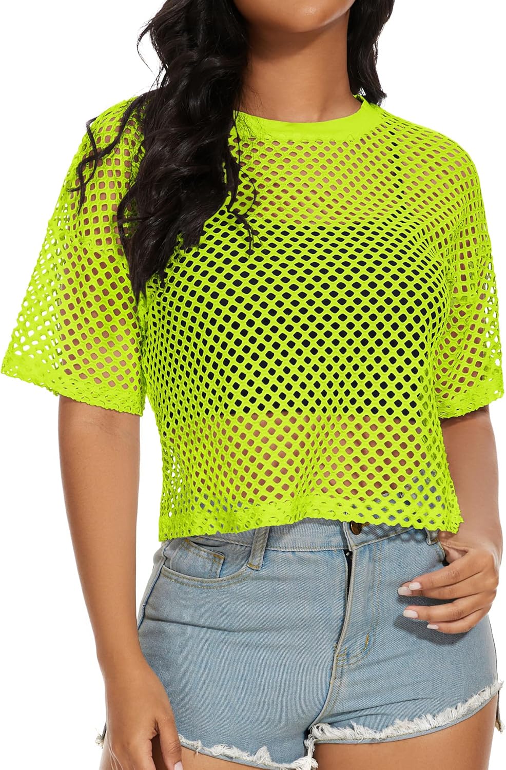 Women's Mesh Fishnet Top See Through Cover Up Short Sleeves T Shirts Sheer Blouse