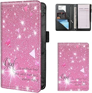 Server Book,Server Books for Waitress, Waiter Server Book with Zipper Pocket,Organizer Waitress Book for Guest Check Book Restaurant Fit Server Apron-Pink Glitter