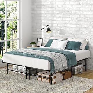 VECELO 14 Inch Foldable Metal Platform Bed Frame, Heavy Duty Construction, Support Up to 840Ibs, No Tools Required, Tons of Under Bed Storage, Full, Black