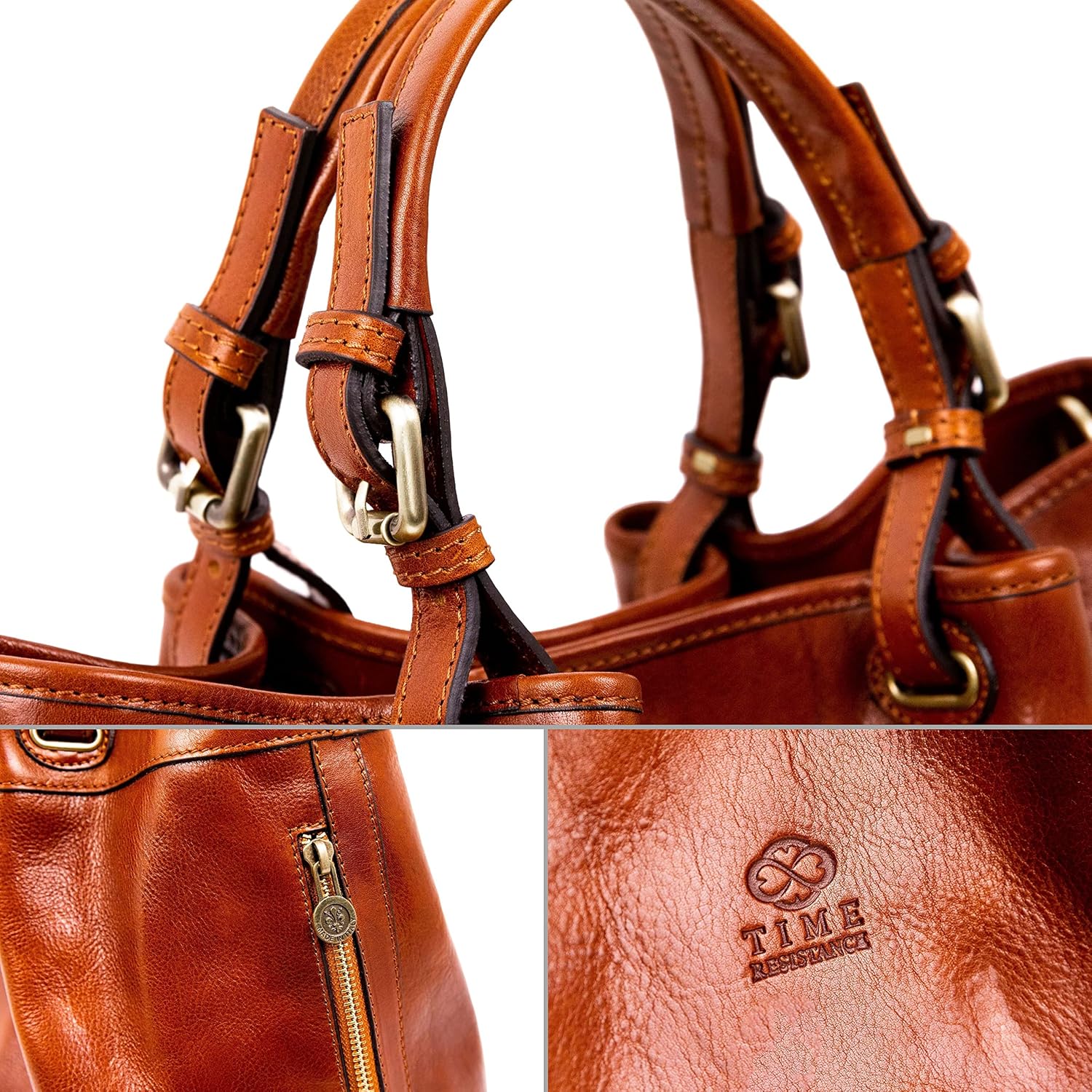 Time Resistance Leather Handbag - Top Handle Bag - Full-Grain Leather Purse for Women - Image 5