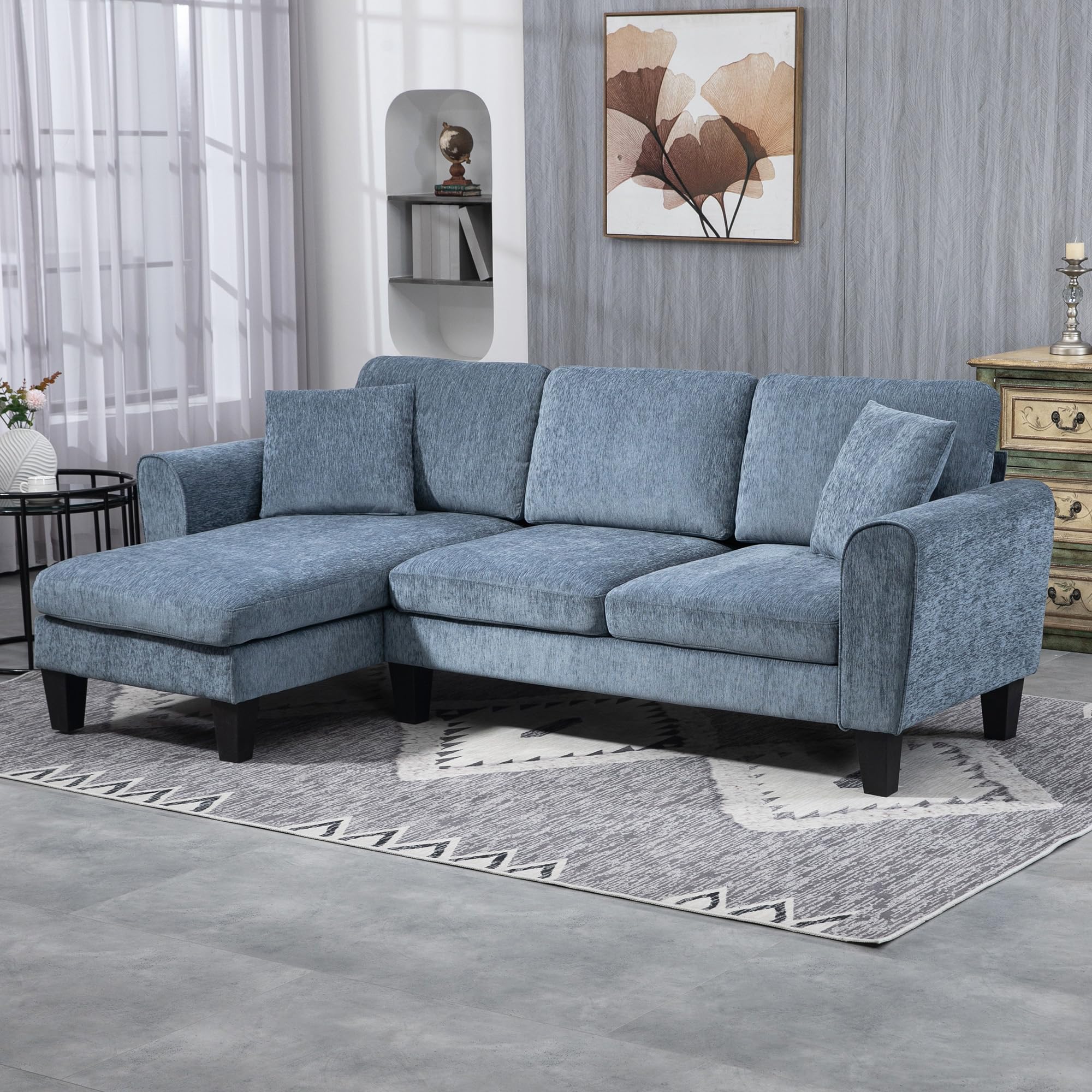 HOMCOM Sofá Chaise Lounge Reversible 200 kg 230x138x87 cm Azul Oscuro