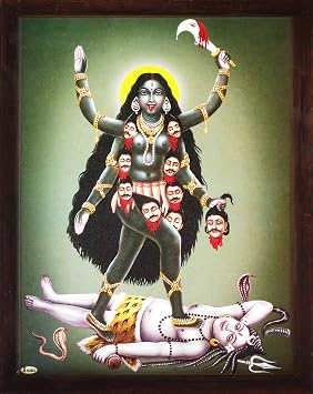 HandicraftStore Kali Maa Killing Lord Shiva, a Poster Painting with Frame for Worship, Must for Home and Office.