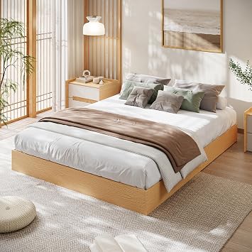 California King Solid Pine Wood Platform Bed Frame, Low Profile 7.7-Inch Height, Sturdy Wood Slat Support, No Box Spring, Easy Assembly