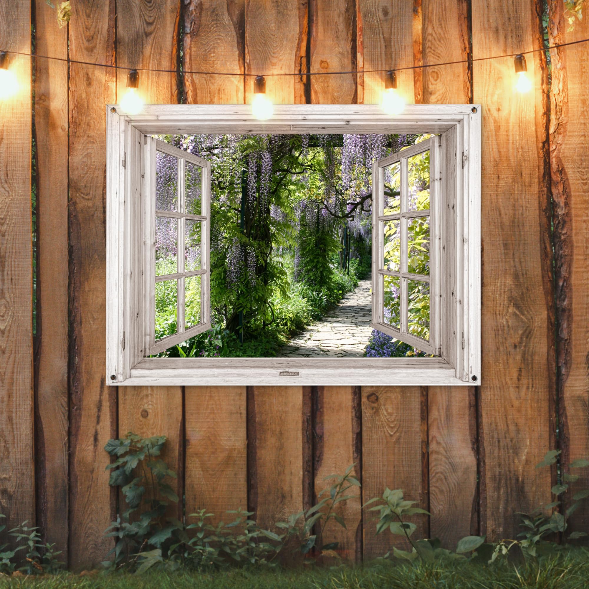 MuchoWow© Decoracion Pared Exterior 120x90 cm Posters Decorativos Jardin Terraza Balcon Wall Decoration Decoración Patio Póster De Jardín Glicinia - Flores - Vista - Árbol - Primavera