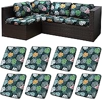 Vista 48 de Juego de 12 fundas de almohada y cojines para exteriores, 8 fundas de asiento + 4 fundas de almohada, fundas elásticas para muebles de patio