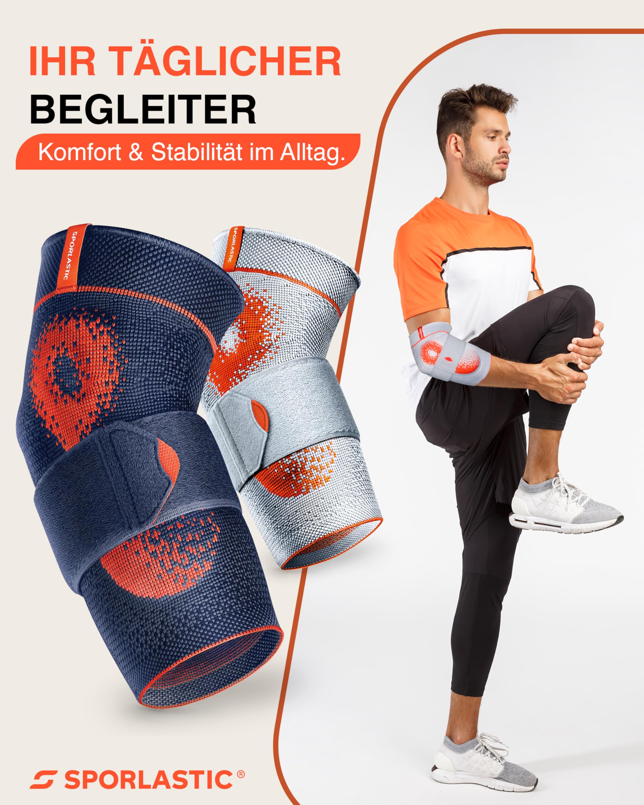 SPORLASTIC EPIDYN SUPREME - Fascia per gomito da tennis e da golf con pelotti in silicone - Ortopedico - Fascia per gomito per tendinite - Fascia di compressione per gomito - Platinum Orange XS