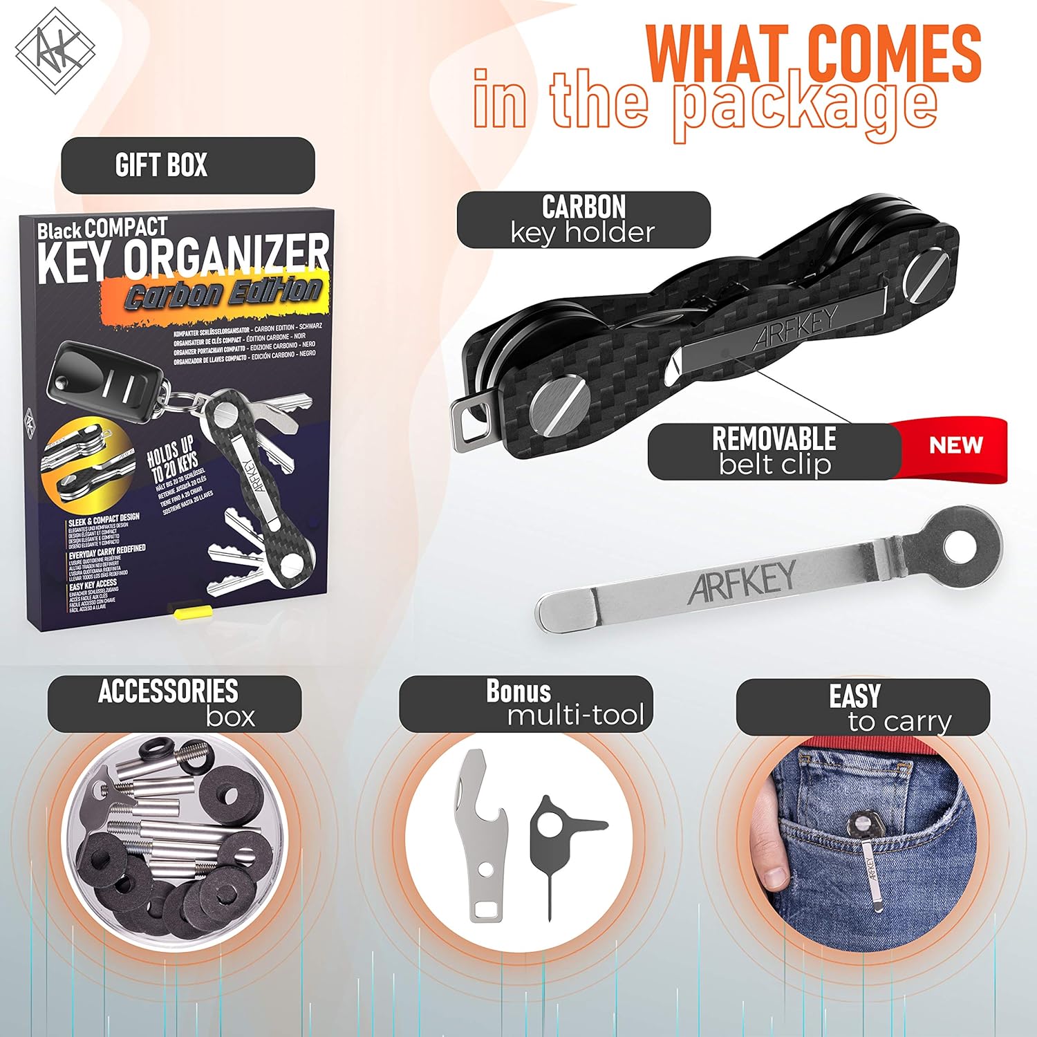 Carbon Fiber Key Organizer - Premium Heavy Duty Compact Key Holder up to 20 Keys - Multifunctional Sim & Bottle Opener + Video Instructions : Automotive