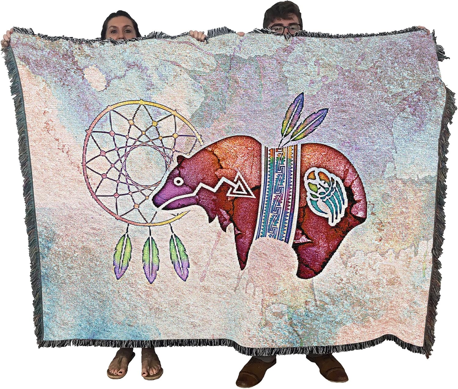 Pure Country Weavers Painted Bear Blanket by Laurie Prindle - Animal Spirit Totems Gift Tapestry Throw Woven from Cotton - Made in the USA (72x54)