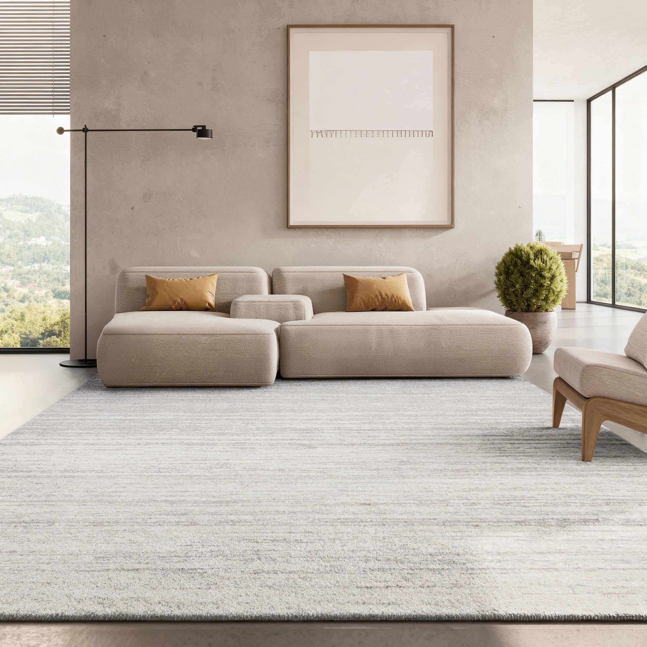 Area Rug 8x10 - Adirondack Collection - Large - Ivory & Silver, Modern Ombre Design, Non-Shedding & Easy Cleaning, Ideal for Living Room, Bedroom, Office, Dining Space (ADR113B)