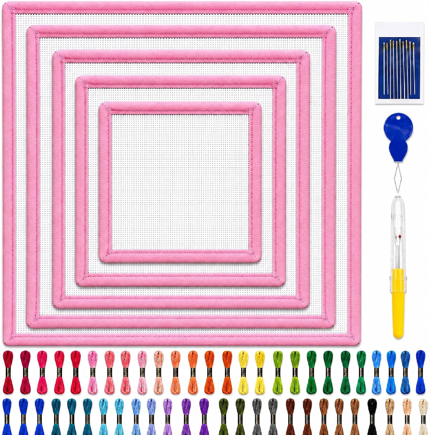 MPLXZGYB 5-Piece 18 Count Embroidery Cloth Kit with 50-Color Floss