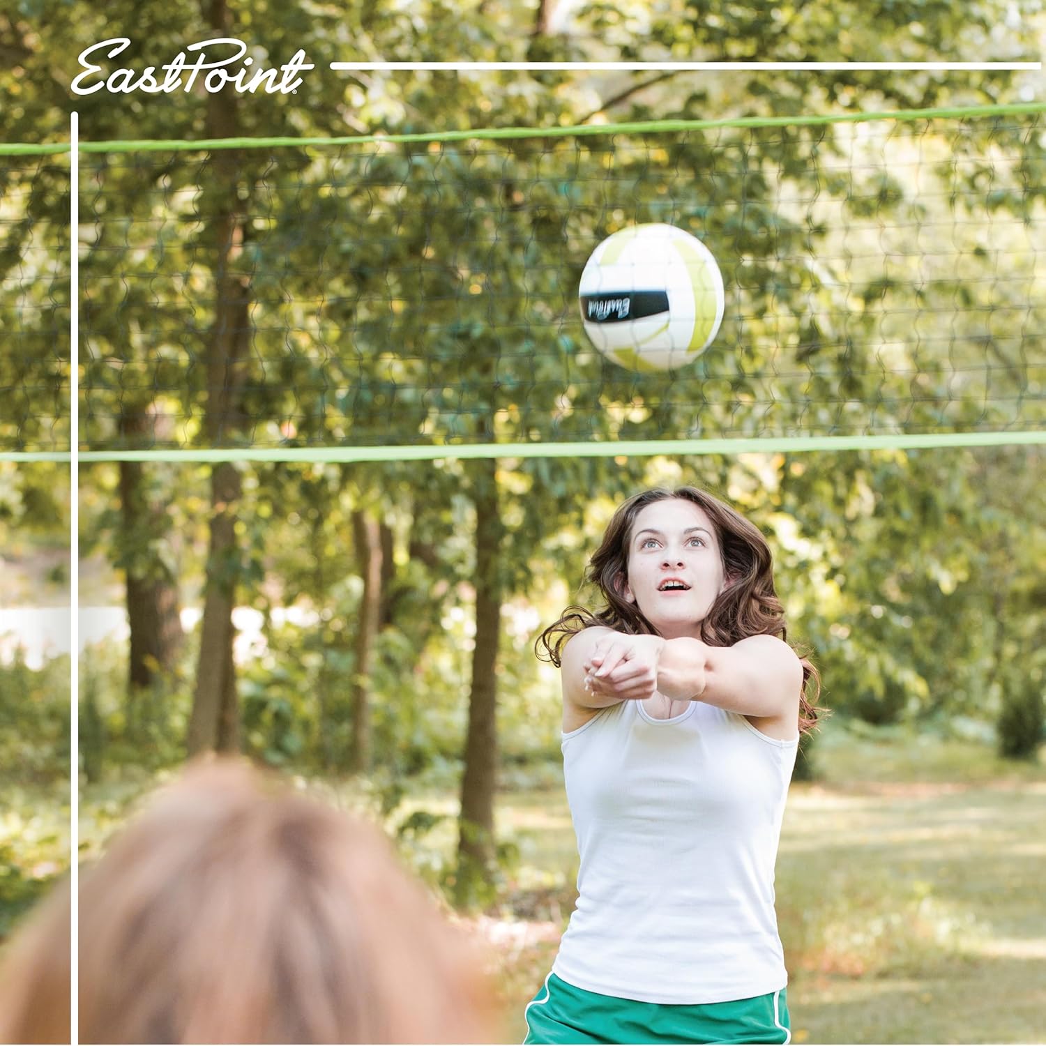 EastPoint Easy Setup Volleyball Badminton Set - Regulation, Light Green/Black - Portable Volleyball Net Design - 2-in-1 Net for Badminton & Yard Games - Includes Steel Rackets & Ball