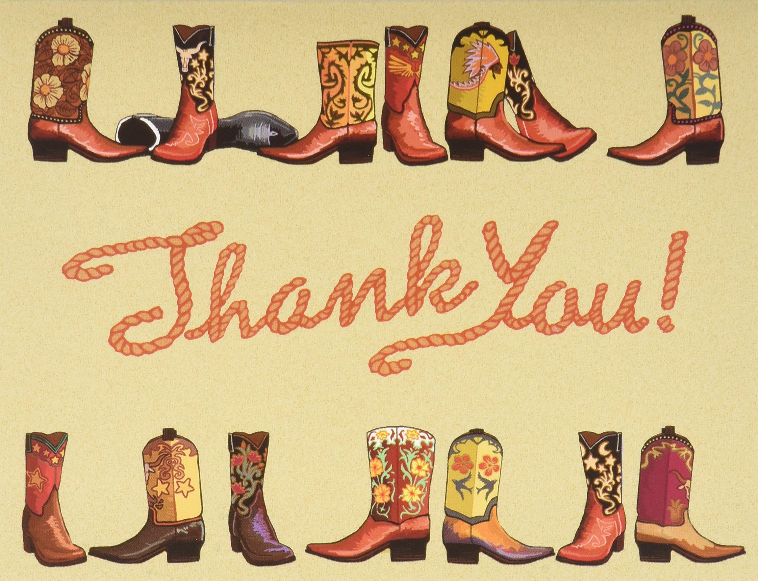 Boxed Cowboy Boots Western Thank You Card - Folded 4.25x5.5 Blank Note Cards (Cowboy Boots)