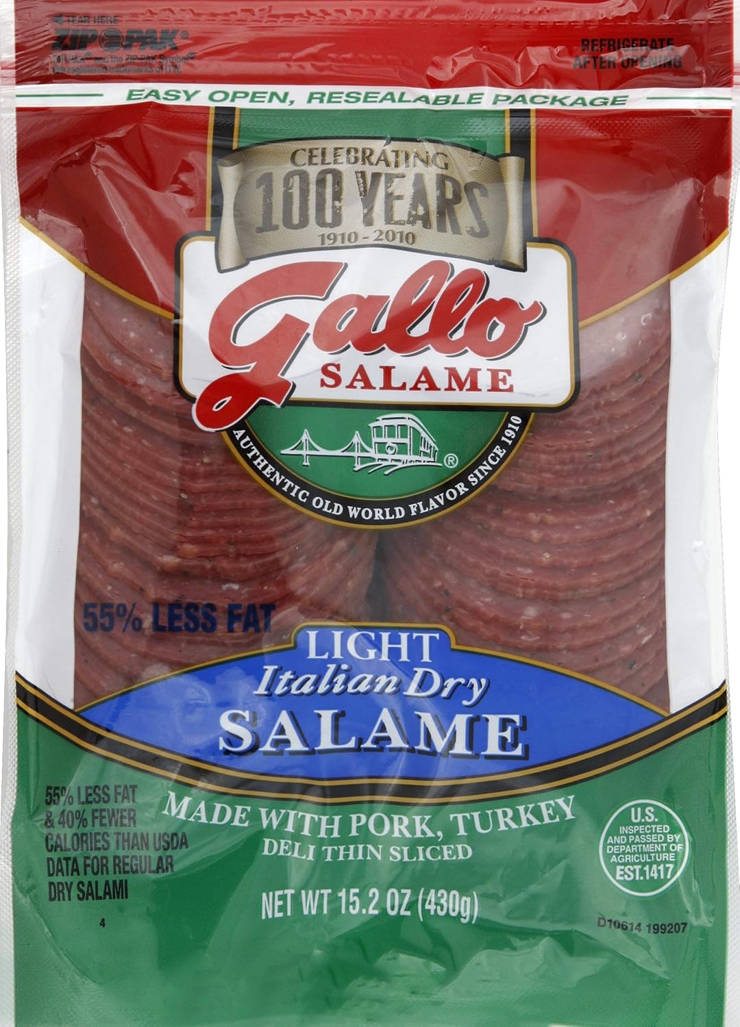 2 x 15.2oz Gallo Italian Dry Salame Light 55 Less Fat Deli