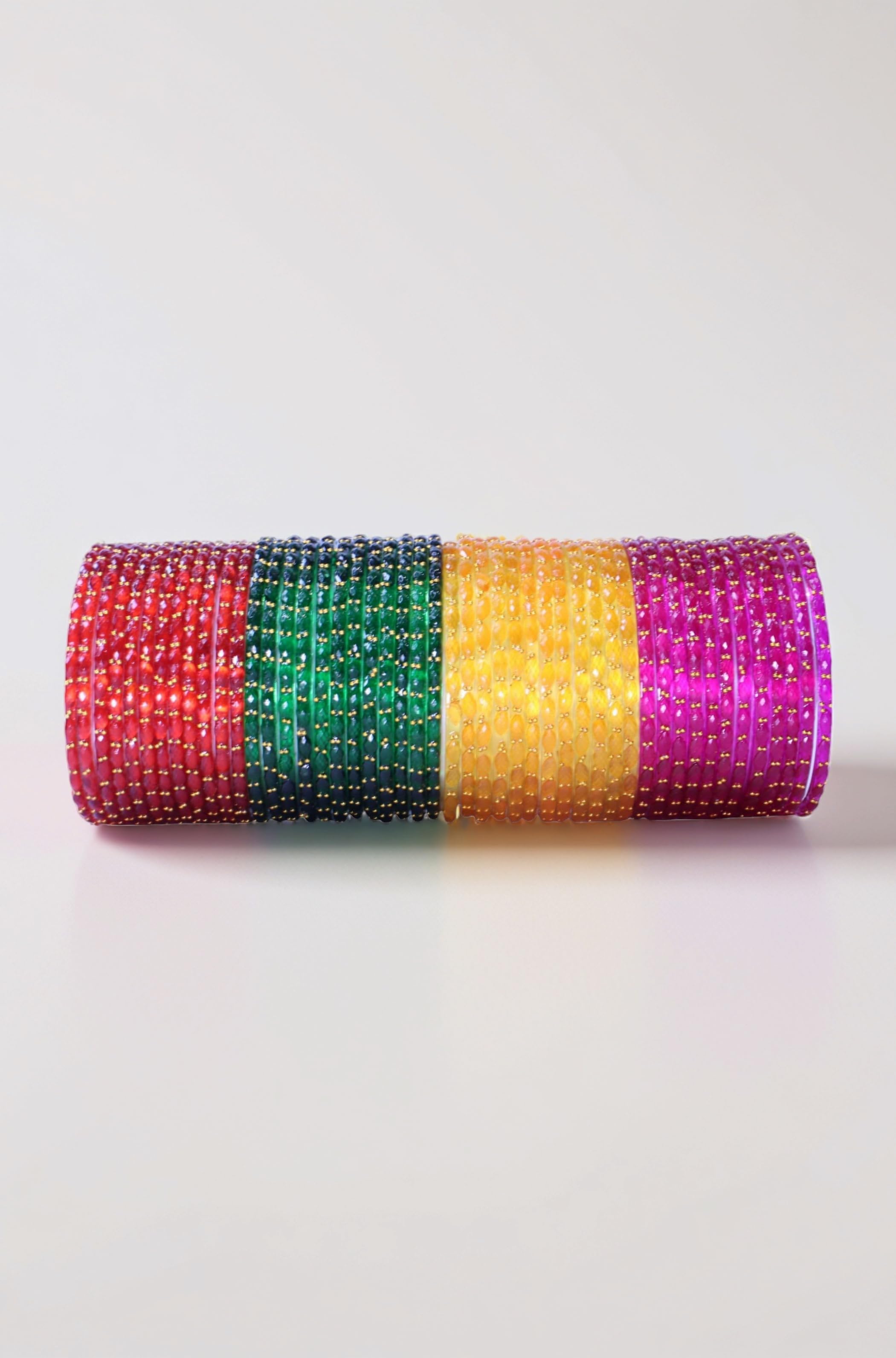 Glass Raindrop Bangles Set, 4 Colours with Golden Ball Work, Traditional Indian Wedding Festival Wear