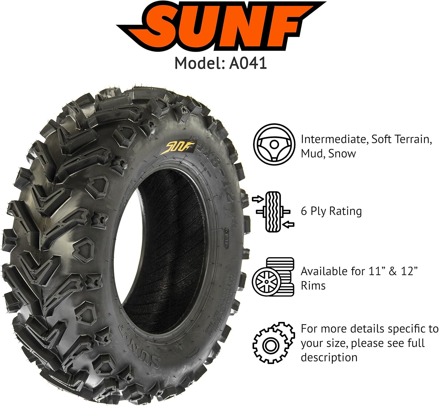 SunF ATV Tires 24x8-12 24x10-11 Mud Hardpack Muddy 6 PR A041 - BUNDLE
