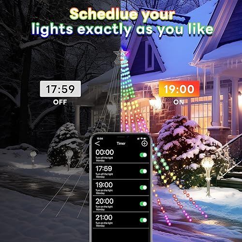 Miniatura 5 de PRESENCE Luces de cascada para árbol al aire libre, luces de cascada de 11 pies con aplicación de aplicación de control remoto de 10 modos de luz,