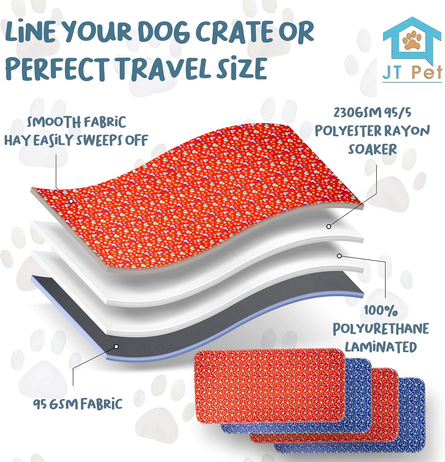 Guinea Pig Cage Liner Fleece Cage Liners Puppy Pads Washable Reusable Waterproof Pee Pads Hamster Bedding Extra Large Dog Crate Lining (Set of 4 - 47" x 24") (Blue Red Piggies)