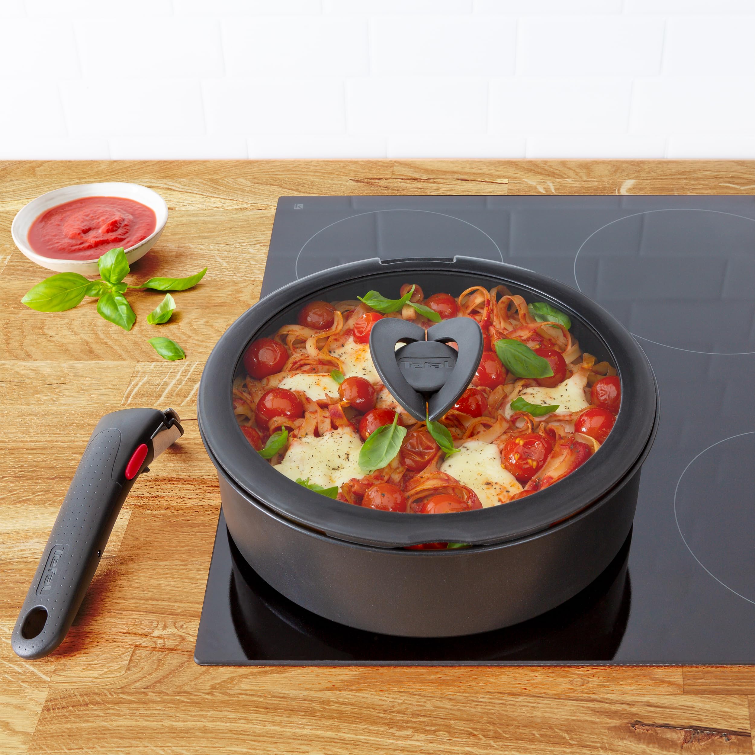 Tefal Ingenio Glasdeckel 3-tlg. Set 16/18/20 cm mit Klappgriffen, kompatibel mit Ingenio Topf und Pfannensets, stapelbar, platzsparendes Design, spülmaschinengeeignet, beschleunigt Garzeit, L98491