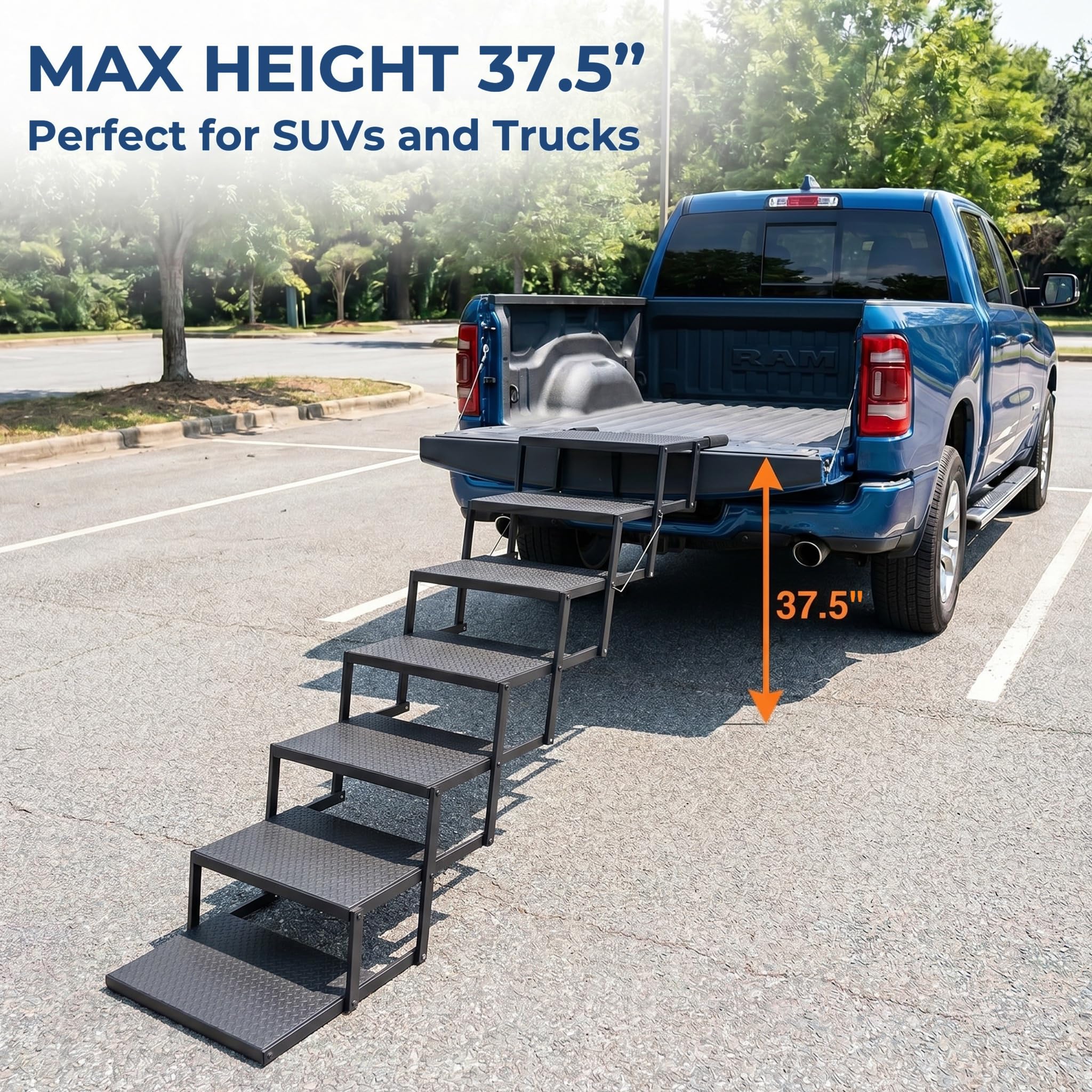 Escalier Pliable pour Chien - pour Grands Chiens (jusqu'à 113 kg) et Vieux Chiens - Aide à l'entrée en Voiture - pour SUV, Camion, Coffre - avec Insert antidérapant - 7 marches
