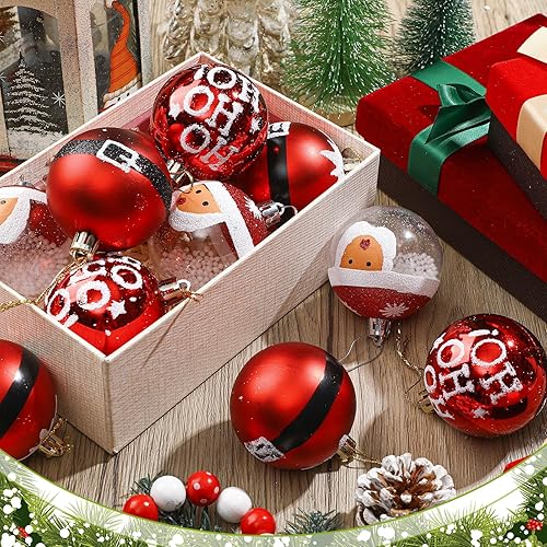 Miniatura 5 de Syhood 16 adornos de bola de Navidad de Papá Noel de 2.4 pulgadas, color rojo y blanco, adornos de Navidad de plástico para colgar en el árbol de