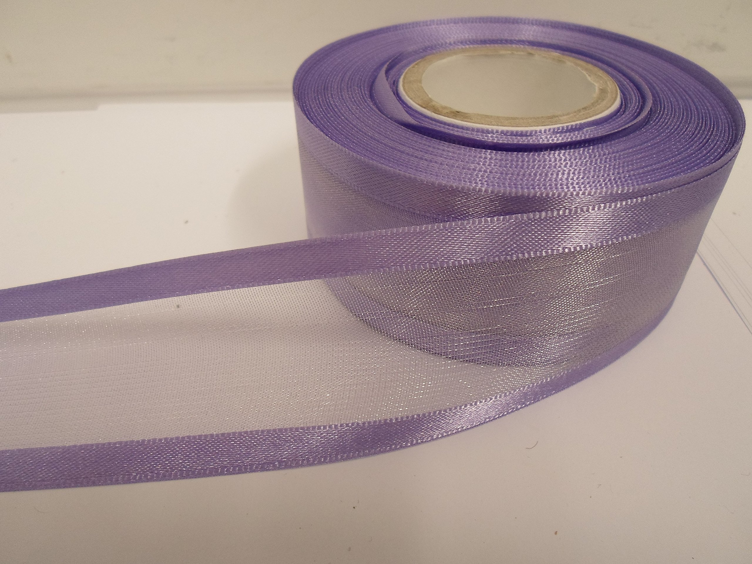 2 metres (Cut from Reel) x 40mm Edged Organza Ribbon Lilac Light Purple Double Sided Satin Edge Sheer 40 mm 4cm