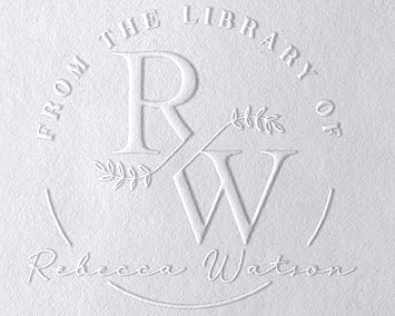 from The Library of | Ex Libris | Floral Book Stamp | Personalized Teacher Stamp | Custom Library Stamper | Monogram Self-Inking Wood Handle Embosser (Monogram 1)