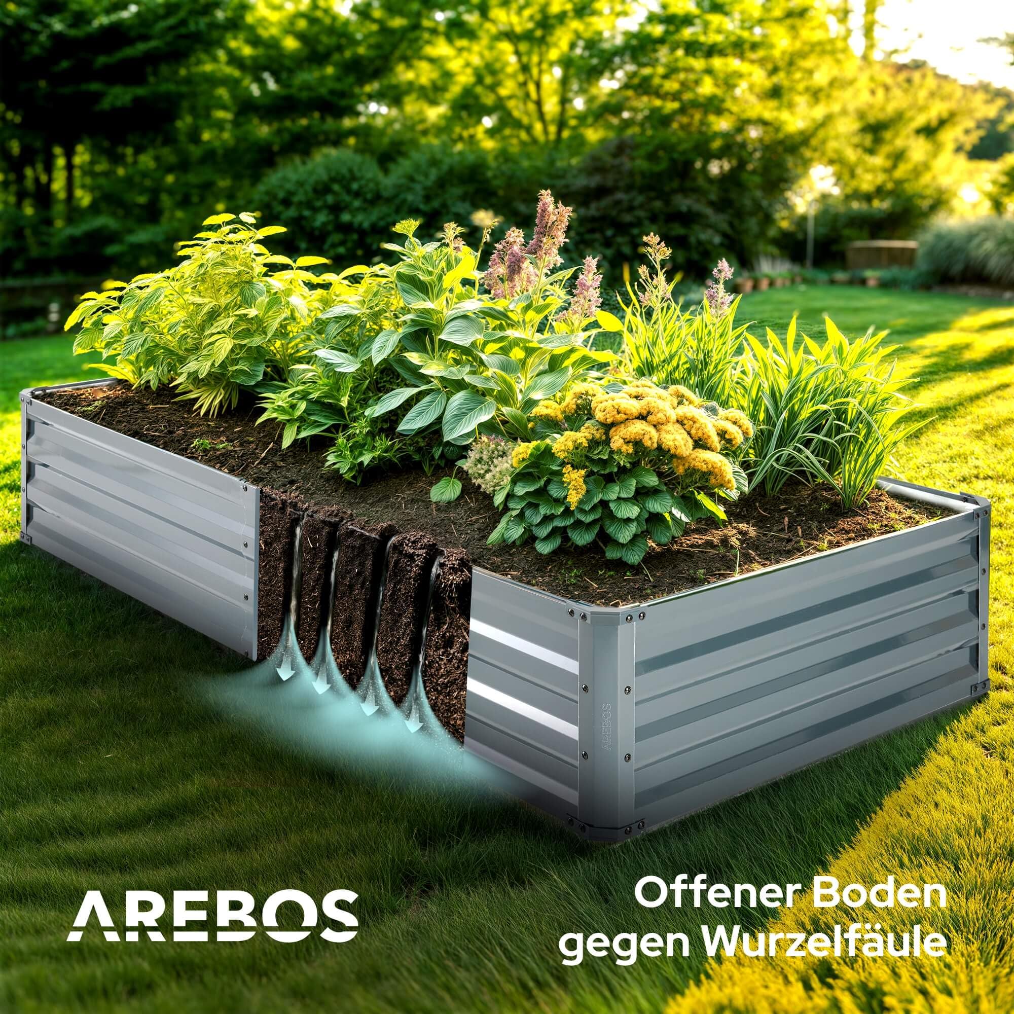 Arebos Hochbeet Metall 2er Set 180x90x30 cm | Gartenbeet aus verzinktem Stahl | Pflanzbeet wetterfest & rostfrei | Rechteckiges Gemüsebeet für Garten & Terrasse | Hochbeet Bausatz ohne Boden