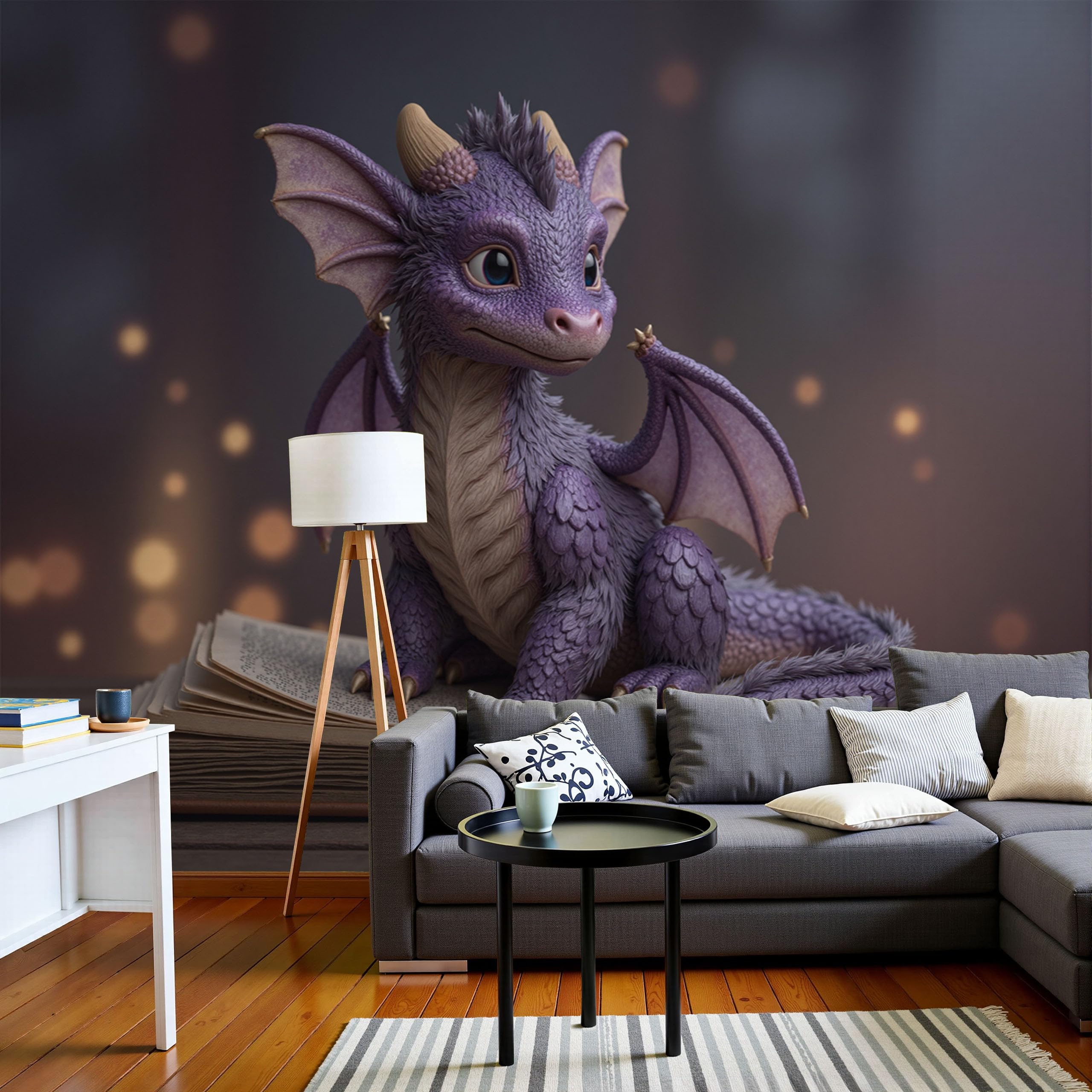 Papier peint panoramique 3D dragon pour habiller un grand mur vide de salon ou bureau